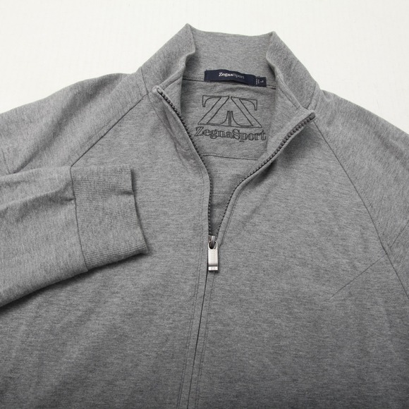 ZegnaSport Sweater Mens Large Gray Full Zip Track Jacket Casual Logo Athletic